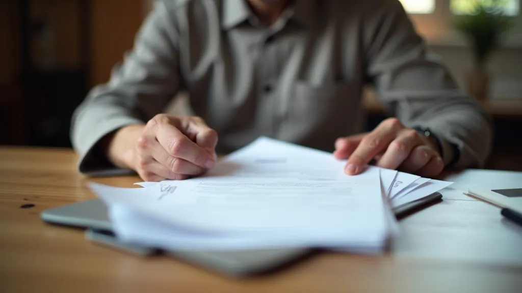 Osoba v bezpečném domácím prostředí, chrání osobní dokumenty v složce